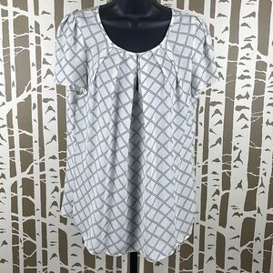 Worthington Short Sleeve Plaid Print Semi-Sheer  Blouse L